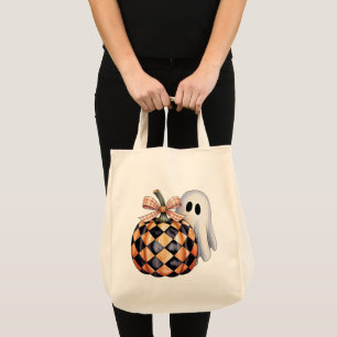 Spooky Cute Ghost Peek Halloween T-Shirt, Checkere Tygkasse