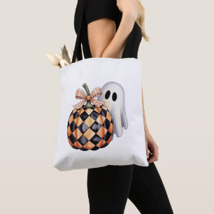 Spooky Cute Ghost Peek Halloween T-Shirt, Checkere Tygkasse