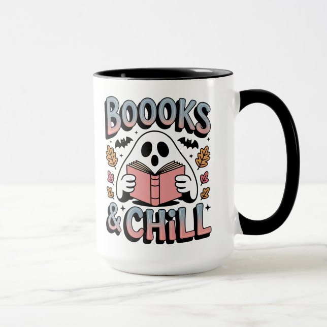 Spooky Cute Ghost Reading Bok Mugg (Höger)