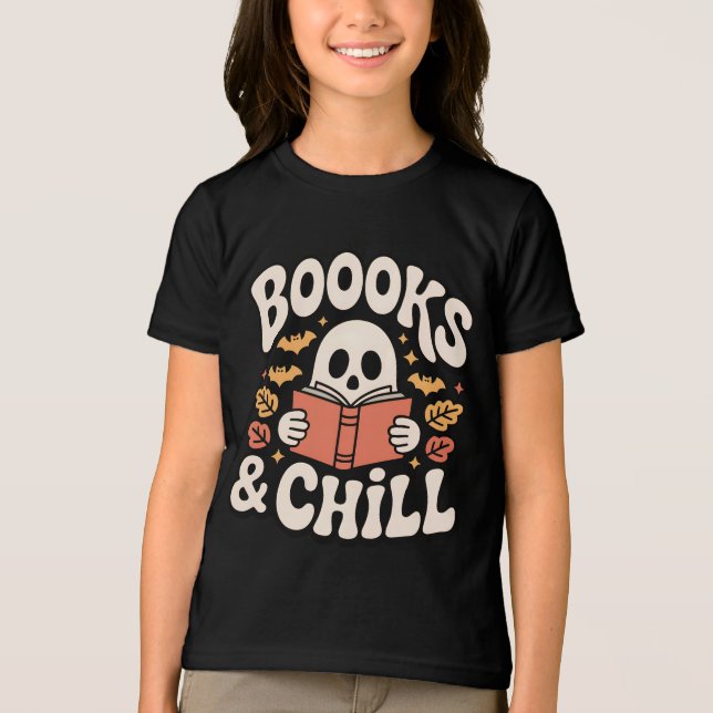 Spooky Cute Ghost Reading Bok T Shirt (Framsida)