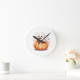 Spooky Cute Ghost Reading - Mysigt Halloween Pumpk Rund Klocka