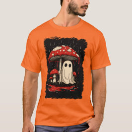 Spooky Cute Ghost under Bloody Mushroom Rain T Shirt