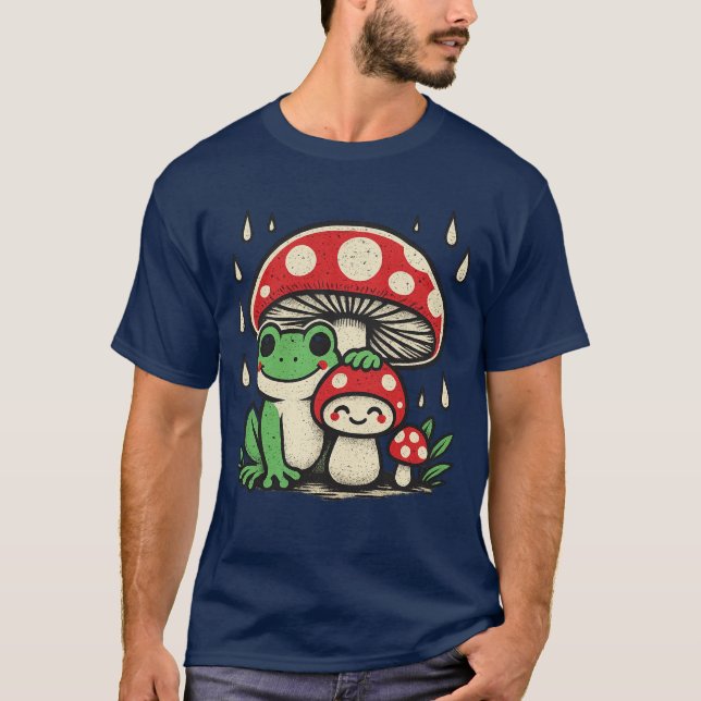Spooky Cute Ghost under Bloody Mushroom Rain T Shirt (Framsida)