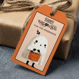 Spooky Cute Ghost Watercolor Happy halloween Presentetikett