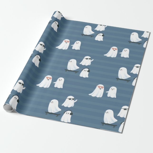 Spooky Cute Ghost Wrapping Papper - Halloween Gift Presentpapper (Utrullad)