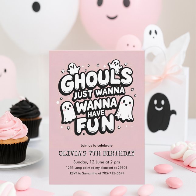 Spooky Cute Halloween Birthday | Rosa Ghost Party Inbjudningar (Skapare uppladdad)