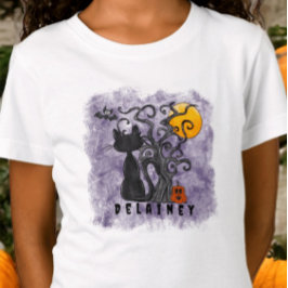 Spooky Cute Halloween Black Cat Fladdermus Namn Li T Shirt