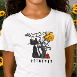 Spooky Cute Halloween Black Cat Fladdermus Namn T Shirt