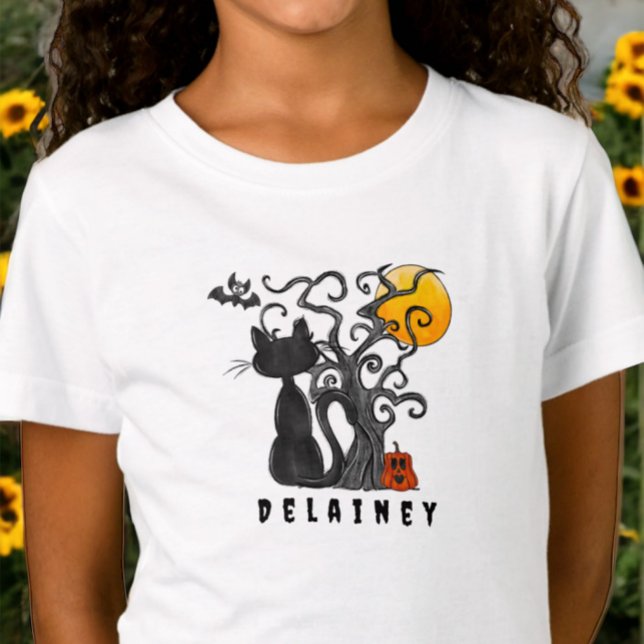 Spooky Cute Halloween Black Cat Fladdermus Namn T Shirt (Skapare uppladdad)