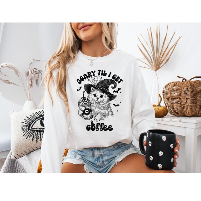 Spooky Cute Halloween Cat-Scary Til Jag hämtar kaf T Shirt (Skapare uppladdad)