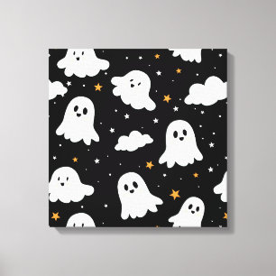 Spooky Cute Halloween Ghost Cloudy Star Himmel Canvastryck