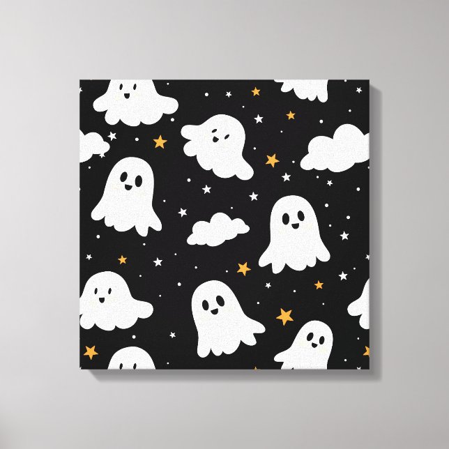 Spooky Cute Halloween Ghost Cloudy Star Himmel Canvastryck (Framsida)