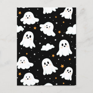 Spooky Cute Halloween Ghost Cloudy Star Himmel Helg Vykort