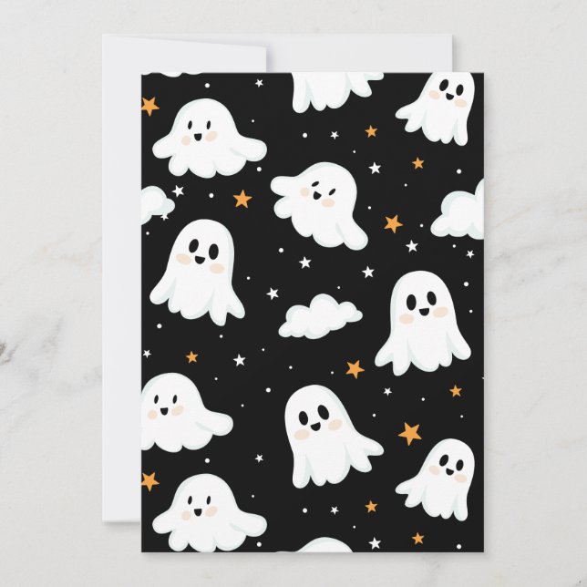 Spooky Cute Halloween Ghost Cloudy Star Himmel Julkort (Framsida)