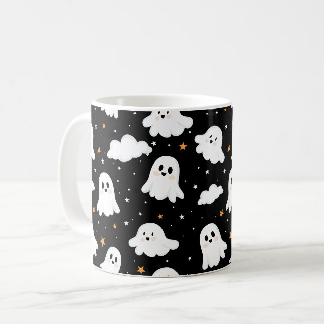 Spooky Cute Halloween Ghost Cloudy Star Himmel Kaffemugg (Framsida vänster)