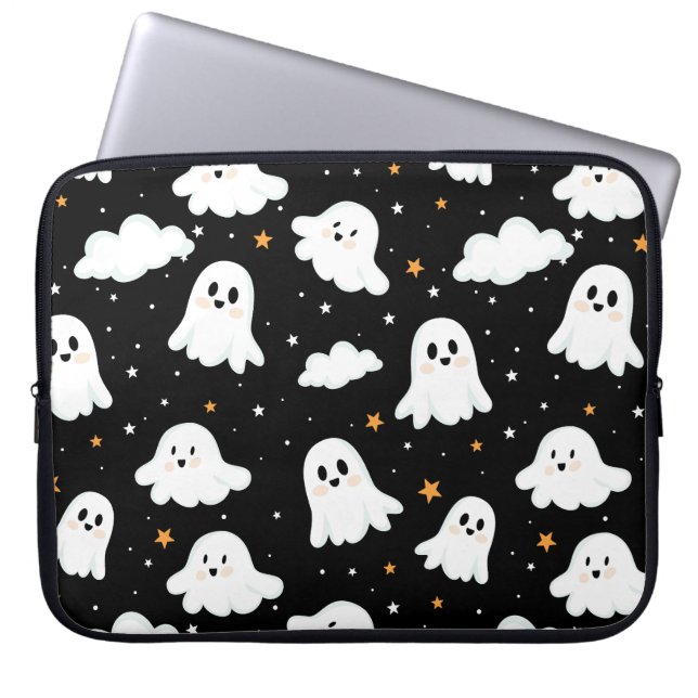 Spooky Cute Halloween Ghost Cloudy Star Himmel Laptop Fodral (Framsidan)