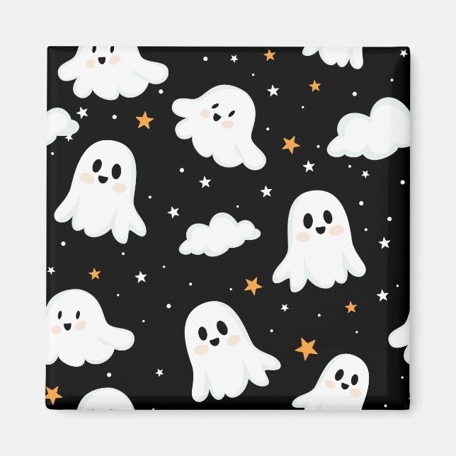 Spooky Cute Halloween Ghost Cloudy Star Himmel Magnet (Framsidan)