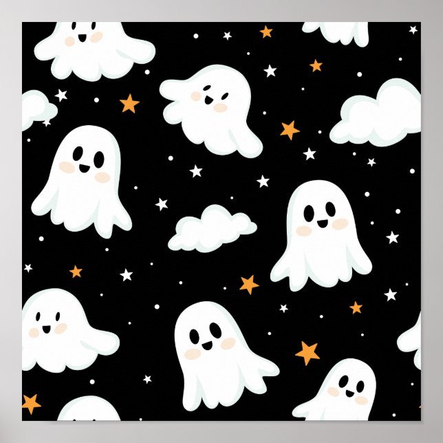 Spooky Cute Halloween Ghost Cloudy Star Himmel Poster (Framsidan)
