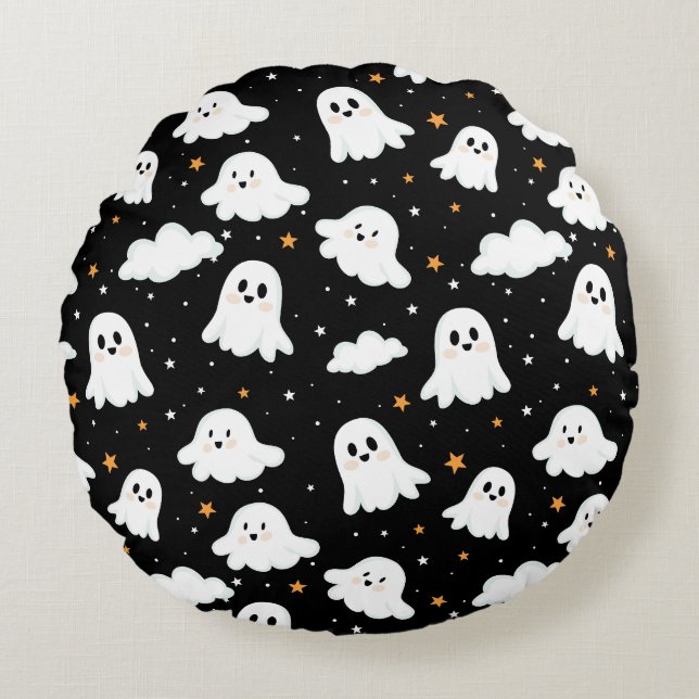 Spooky Cute Halloween Ghost Cloudy Star Himmel Rund Kudde (Framsidan)