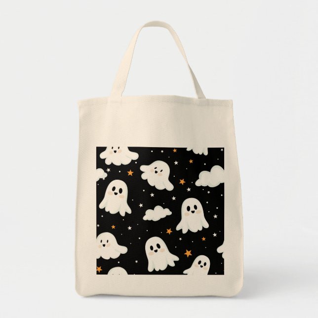 Spooky Cute Halloween Ghost Cloudy Star Himmel Tygkasse (Framsidan)
