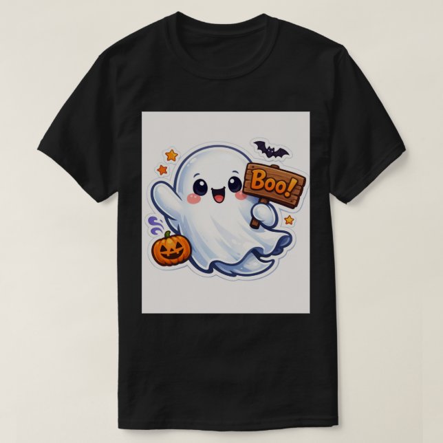 Spooky-Cute Halloween Ghost Sticker T Shirt (Design framsida)