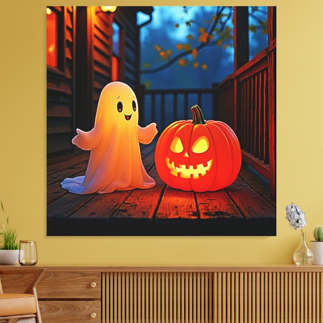 Spooky Cute Halloween Glow Design Canvastryck (Insitu (Vardagsrum))