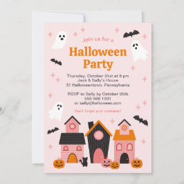 Spooky Cute Halloween Haunted Houses Inbjudningar