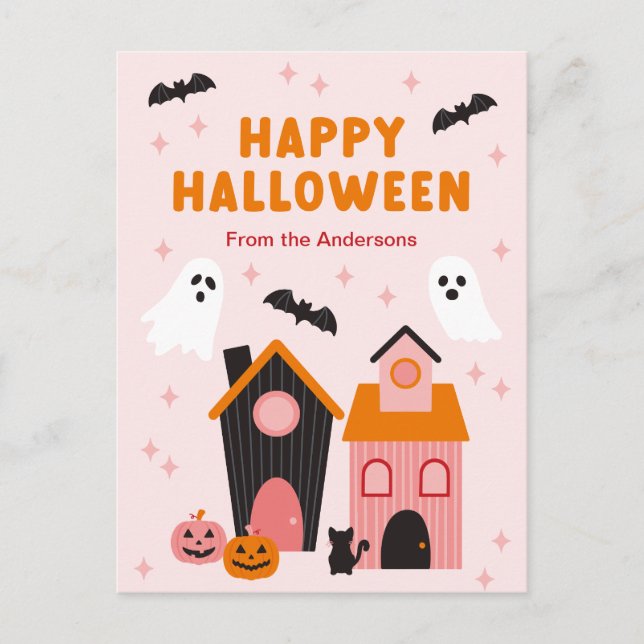 Spooky Cute Halloween Haunted Houses Vykort (Framsida)