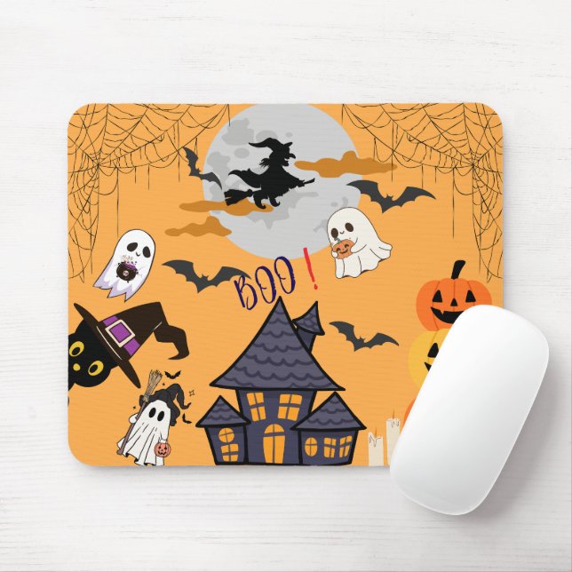 Spooky Cute Halloween Mousepad - Haunted House Mat Musmatta (Med mus)