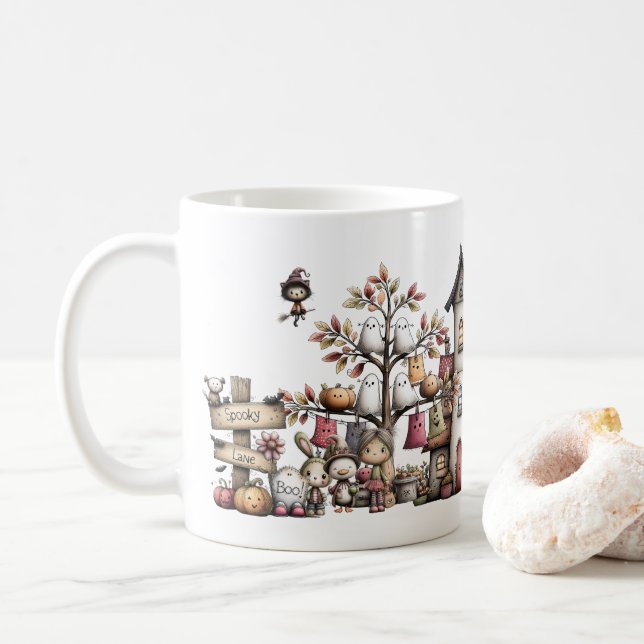 Spooky Cute Halloween Mugg, Kawaii Ghost & Pumpkin Kaffemugg (Med munk)