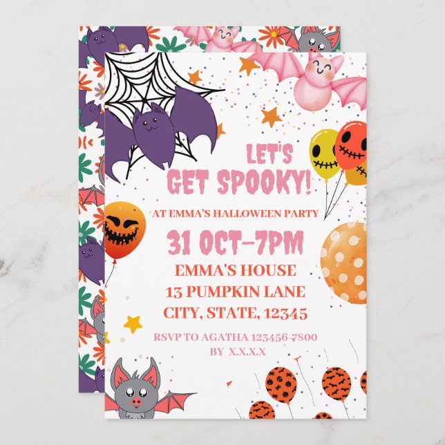 Spooky Cute Halloween Printable Party-inbjudan Inbjudningar (Fram/baksida)