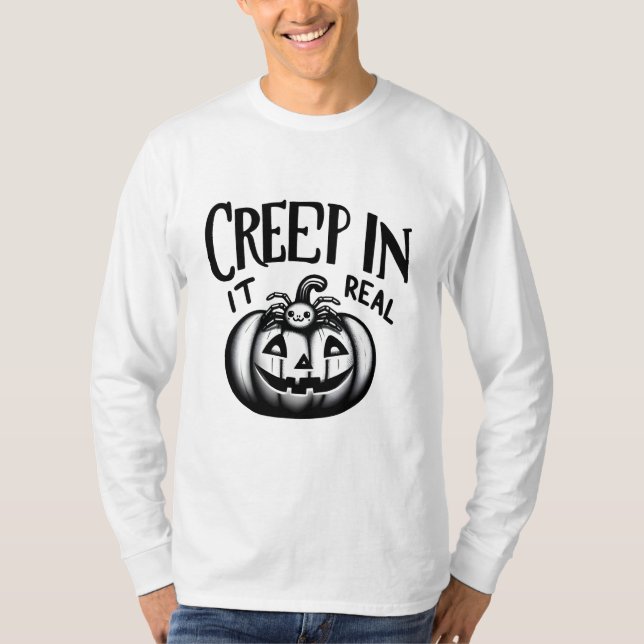Spooky Cute Halloween Pumpkin och Spider T-Shirt (Framsida)