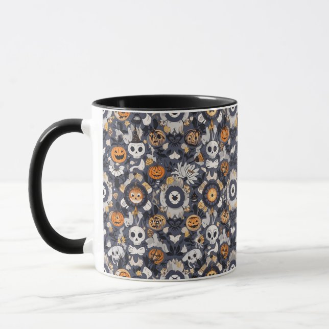 Spooky-Cute Halloween Pumpkin Skull Ghost Seamless Mugg (Vänster)