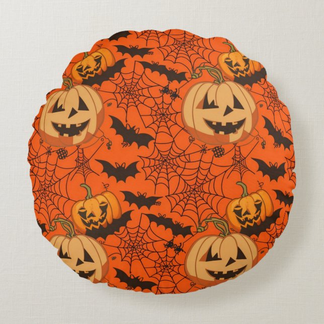 Spooky Cute Halloween Seamless Mönster Rund Kudde (Framsidan)
