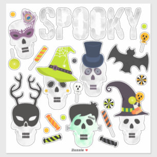 Spooky Cute Halloween Sortsetikett Lakan Klistermärken