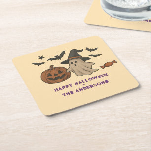 Spooky Cute Halloween - Spöken, Fladdermus och god Underlägg Papper Kvadrat