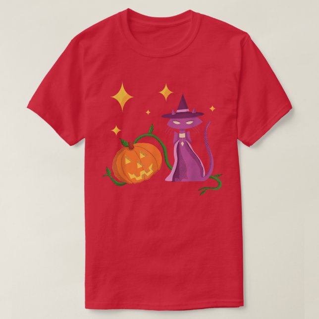 Spooky Cute Halloween Witch Cat and Pumpkin in Mid T Shirt (Design framsida)