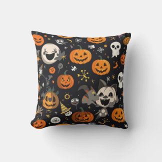 Spooky & Cute Jack-O'-Lantern Pattern Premium Thro Kudde