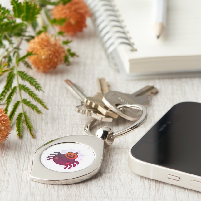 Spooky Cute Kawaii Halloween Spider Swirl Silverfärgad Nyckelring (Sidan)