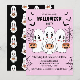 Spooky Cute Kawaii Tecknad Ghost Halloween fest Inbjudningar