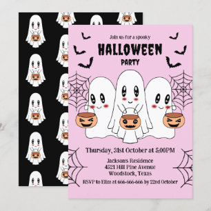 Spooky Cute Kawaii Tecknad Ghost Halloween fest Inbjudningar