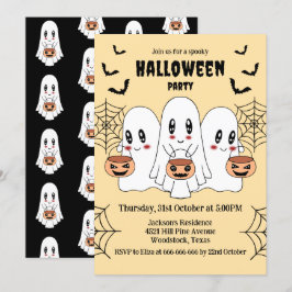 Spooky Cute Kawaii Tecknad Ghost Halloween fest Inbjudningar