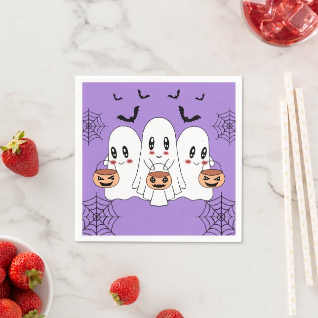 Spooky Cute Kawaii Tecknad Ghost Halloween fest Pappersservett (Insitu)