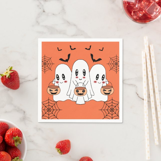 Spooky Cute Kawaii Tecknad Ghost Halloween fest Pappersservett (Insitu)