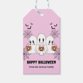 Spooky Cute Kawaii Tecknad Ghost Halloween fest Presentetikett
