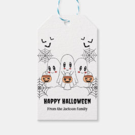 Spooky Cute Kawaii Tecknad Ghost Halloween fest Presentetikett