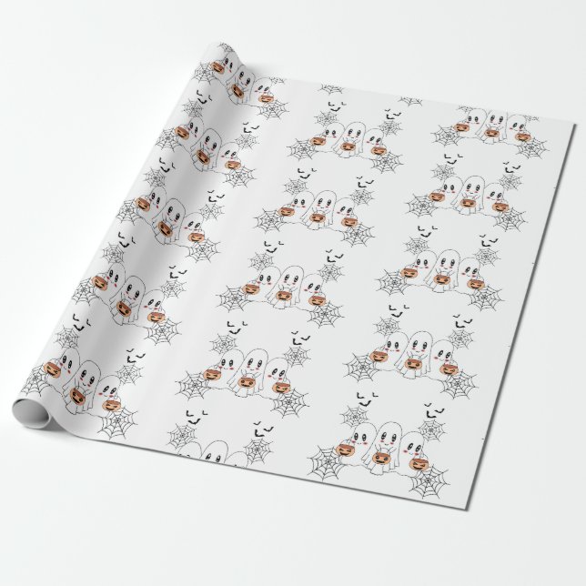 Spooky Cute Kawaii Tecknad Ghost Halloween fest Presentpapper (Utrullad)