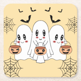 Spooky Cute Kawaii Tecknad Ghost Halloween fest Underlägg Papper Kvadrat
