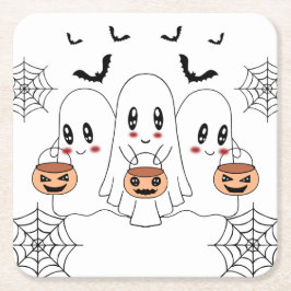 Spooky Cute Kawaii Tecknad Ghost Halloween fest Underlägg Papper Kvadrat