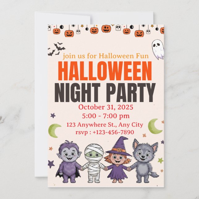 Spooky Cute Kids Halloween Invitation Inbjudningar (Framsida)